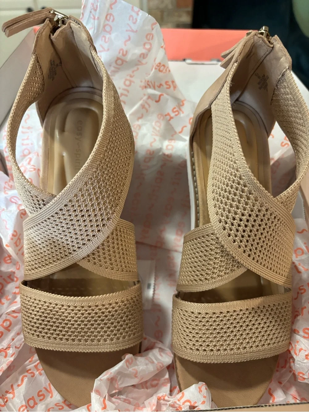 Seychelles Neutral Knit Crisscross Wedge Sandals